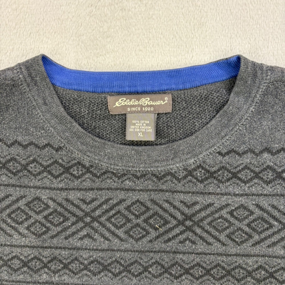 Eddie Bauer Sweater Mens XL Gray Fair Isle Geometric Knit Pullover Cotton Casual - Picture 3 of 10